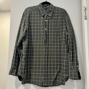 Nautica 100% Cotton Green Plaid Long Sleeve Button-Up size Large